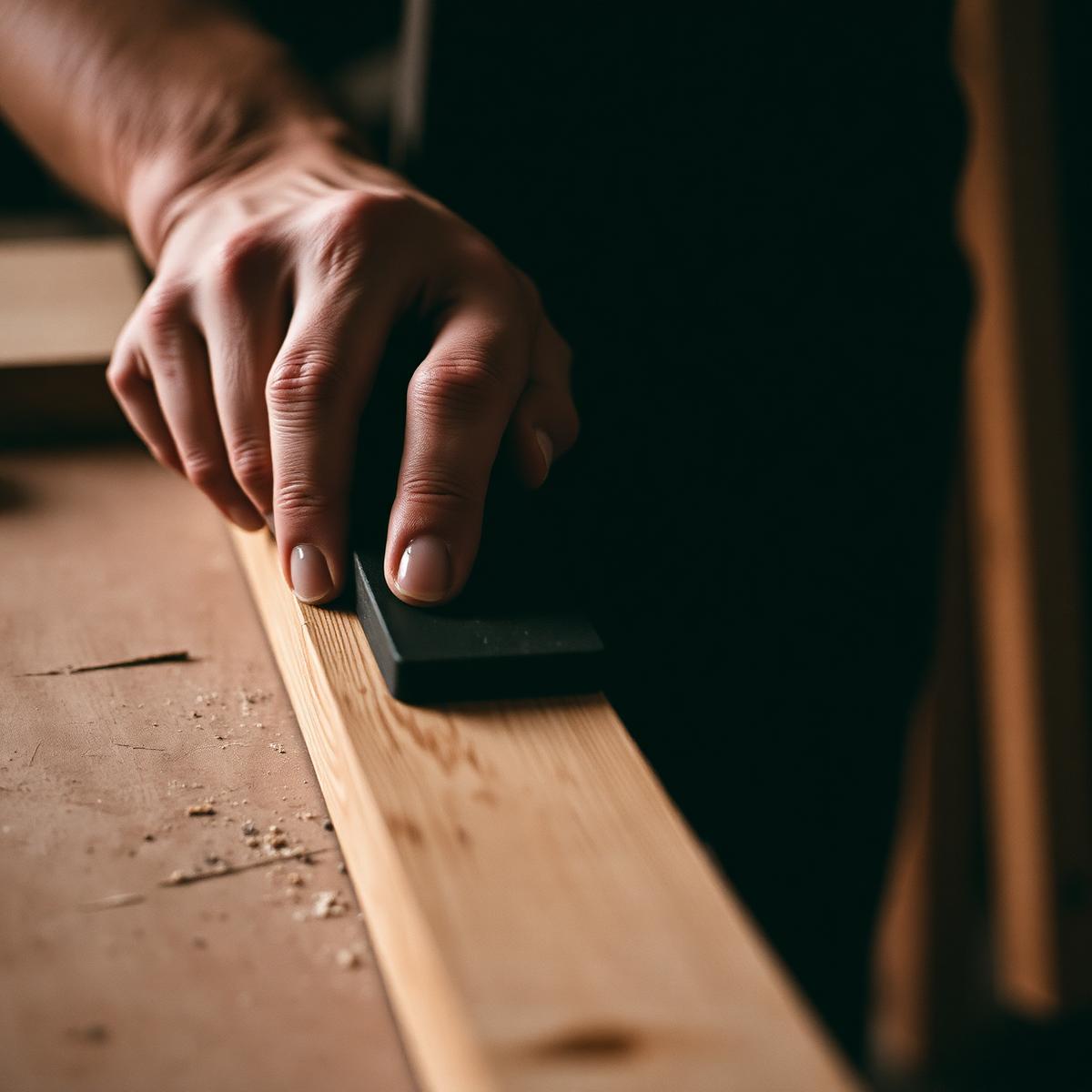 Craftsman's hand on oak